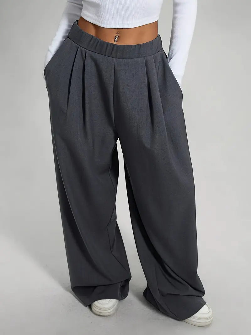 Irina | Mühelos stilvolle graue weit geschnittene Hose