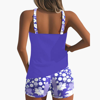 Damen Tankini-Badeanzug-Set mit Blumendruck und Racerback-Ausschnitt
