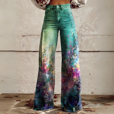 Schlaghose mit abstraktem Print Für Damen