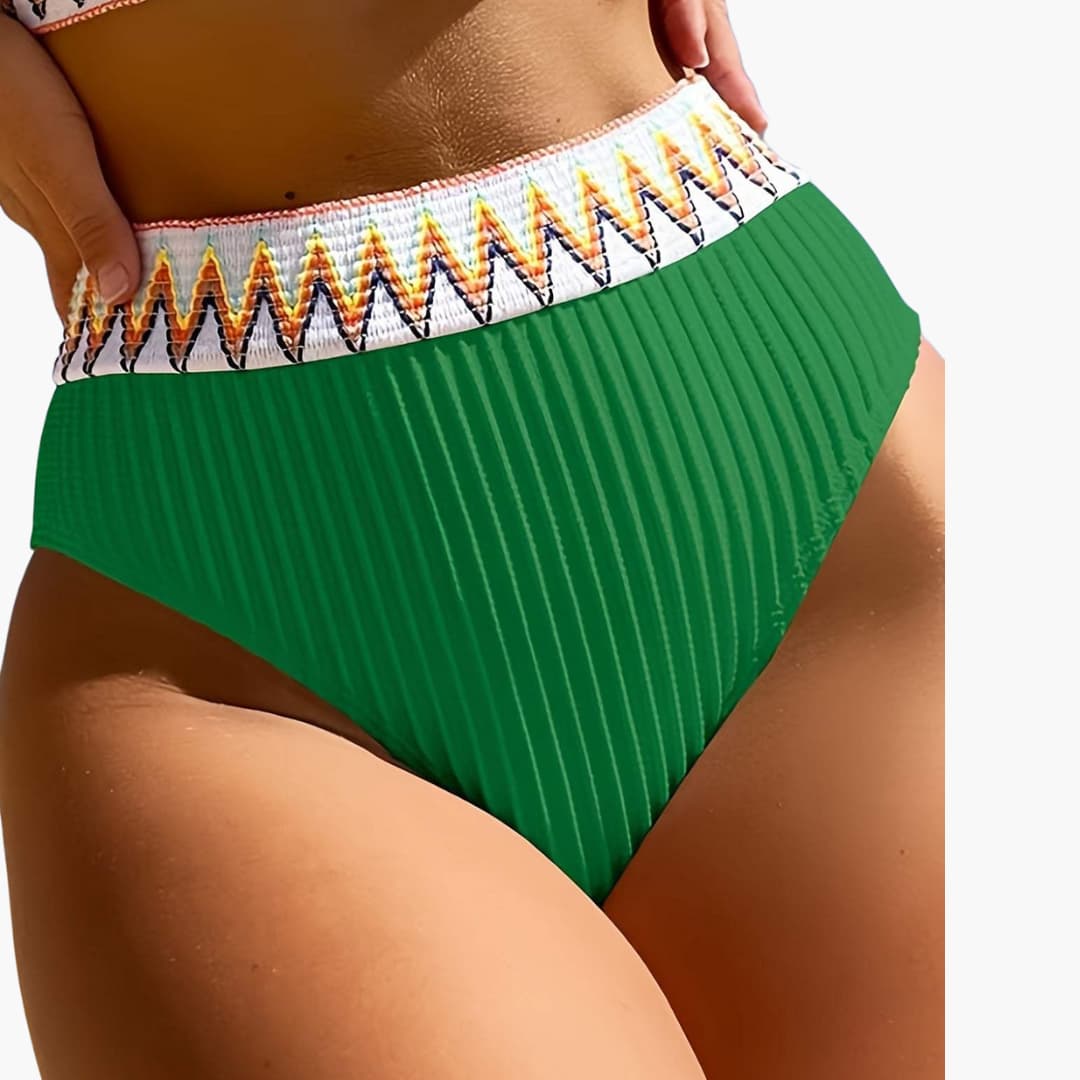 Damen-Bikini-Set mit geripptem Top und Bikinihose mit hoher Taille