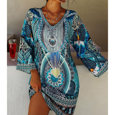 Damen Elegantes Lebhaftes Boho Print Kleid | Mini