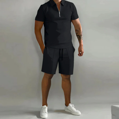 Herren Sommer Co Ord Kordelzug Shorts Und Halb Zip Oberteil Set | Zwei Teile