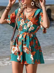 Penelope - Romper mit Blumenmuster und Wickelausschnitt