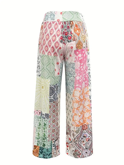 Kayleigh | Bunte Blumen-Patchwork Weitbeinige Hose