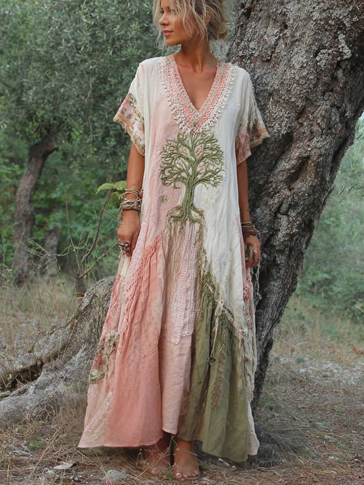 Winifred – Kurzärmeliges Kleid Im Retro Baum Gestaltung