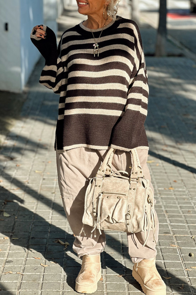 Isabelle® | Lässige Pullover mit Streifenmuster und kontrastierendem O-Ausschnitt