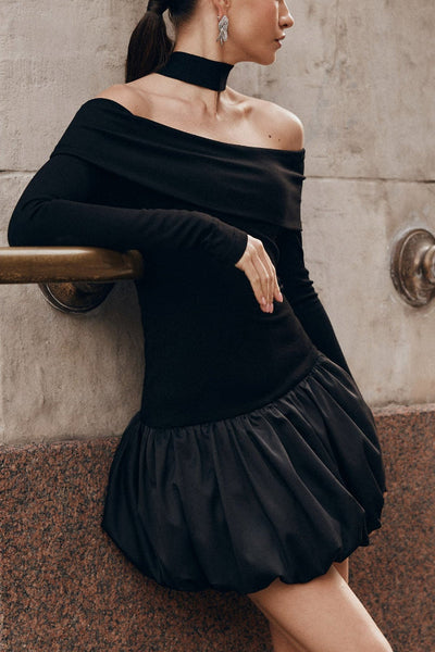 Laura® | Langärmliges, schulterfreies Minikleid mit Puffärmeln