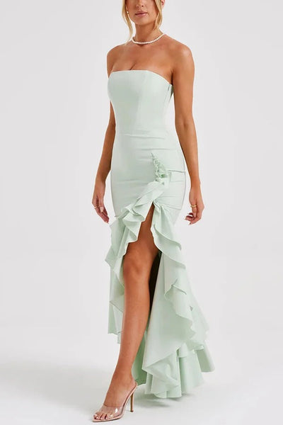 Lindsay® | Sexy Off-Shoulder-Maxikleid mit schmaler Passform und unregelmäßigem Saum