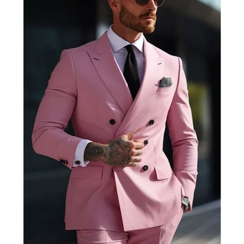 Zweireihiger Herren mit Sechs Knöpfen Hochzeitsgast Anzug | Elegant