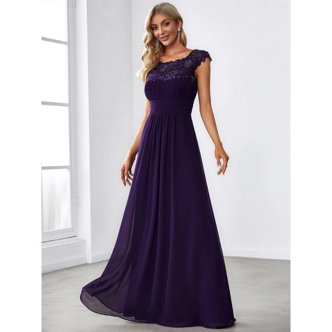 Damen Plissee-Kleid mit Rund Ausschnitt | Maxi