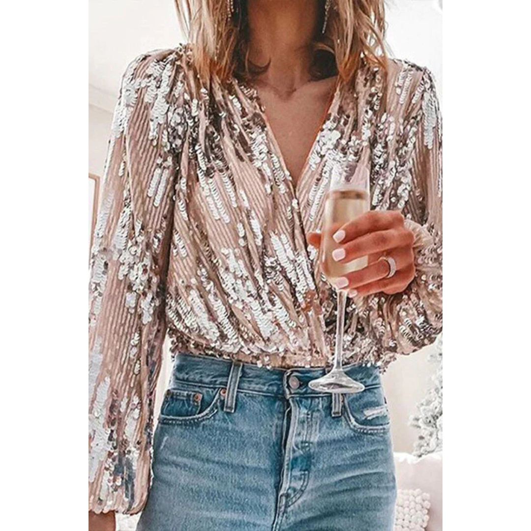 Wickelbluse mit Pailletten für Damen