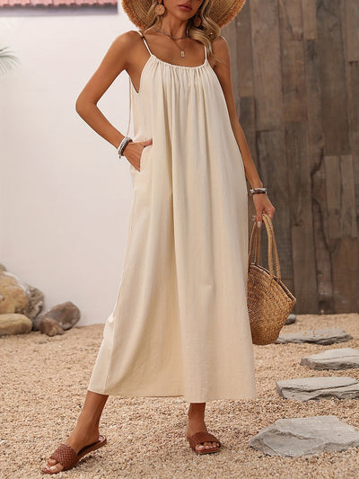 Beiges maxikleid mit spaghettiträgern - Sophie