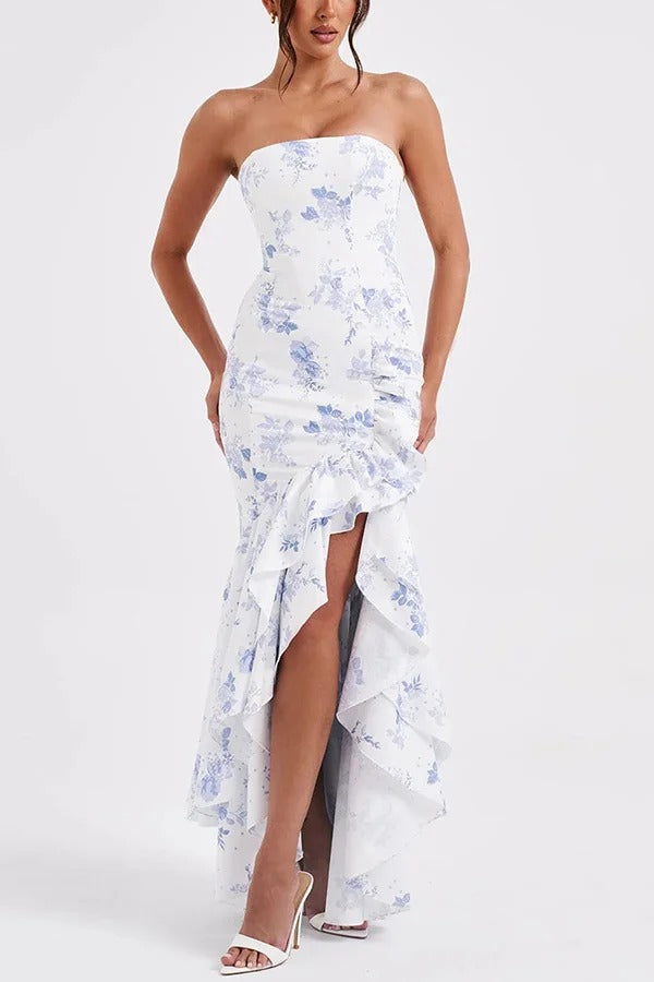 Lindsay® | Sexy Off-Shoulder-Maxikleid mit schmaler Passform und unregelmäßigem Saum