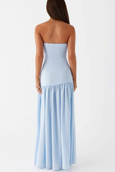 Lizzy® | Trägerloses, halbtransparentes Patchwork-Maxikleid aus Chiffon