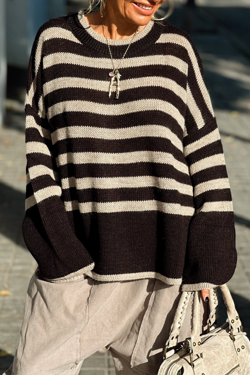 Isabelle® | Lässige Pullover mit Streifenmuster und kontrastierendem O-Ausschnitt