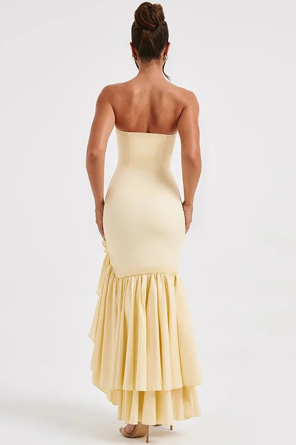 Lindsay® | Sexy Off-Shoulder-Maxikleid mit schmaler Passform und unregelmäßigem Saum