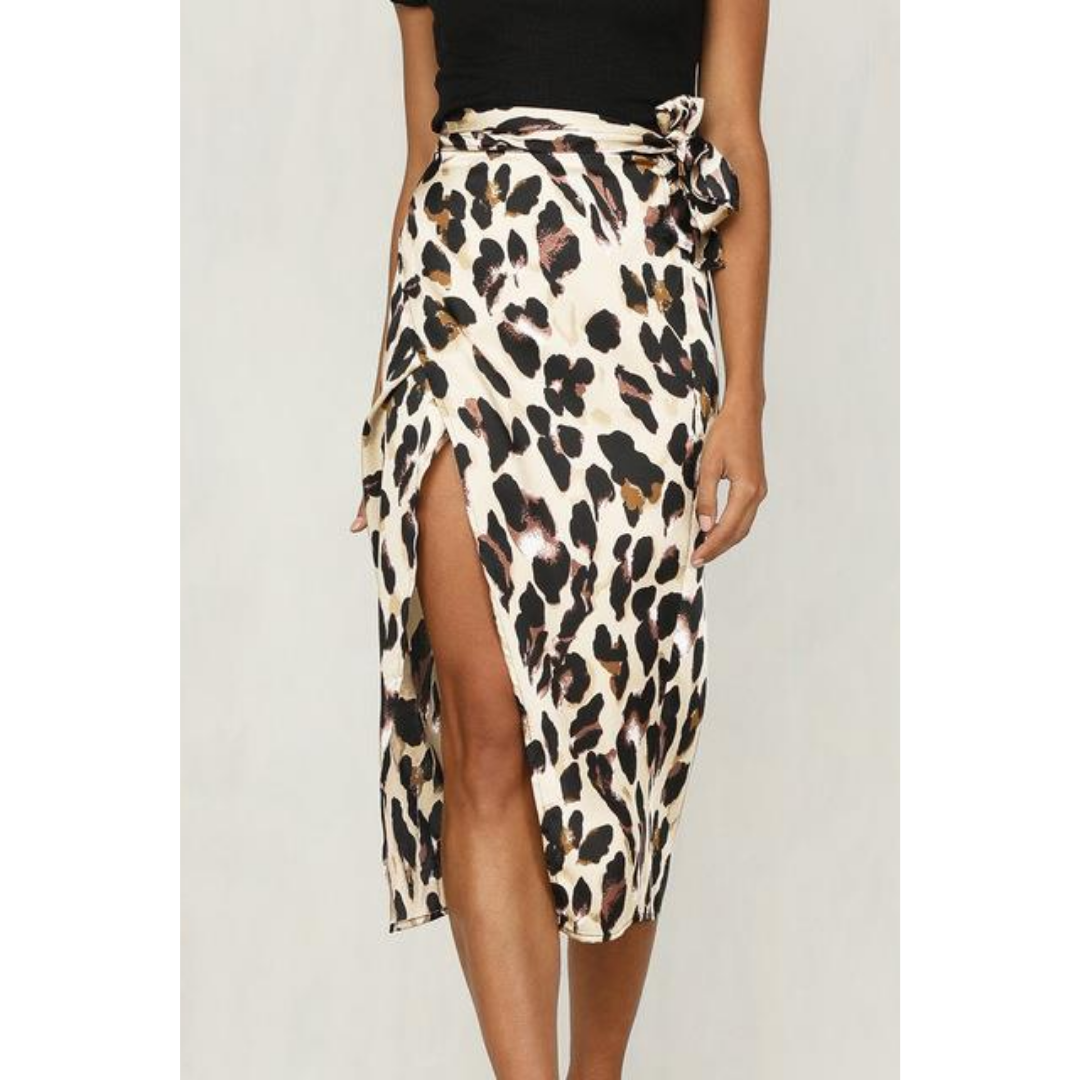 Damen Leopard Print Schlitz Sommer Rock | Midi