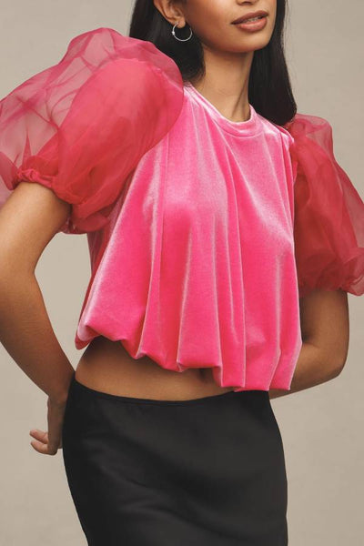 Jade® | Blissful Smile – Lockere Bluse aus Samttüll mit Puffärmeln