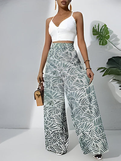 Antonella | Bohemian Floral Print Chiffon Hose mit weitem Bein für Frauen