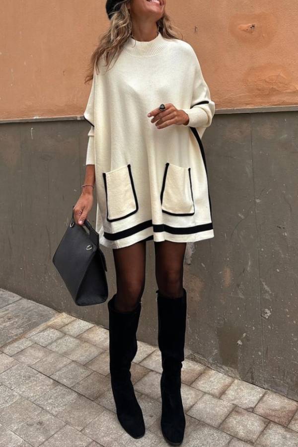 Martha® | Beige schlichter langer Pullover