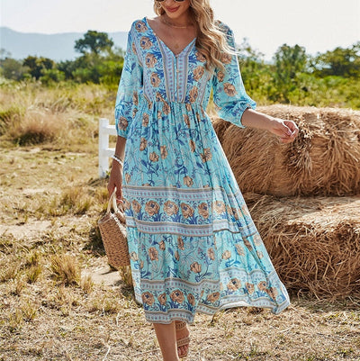 Allison - Elegantes böhmisches Kleid mit Blumenmuster für Frauen