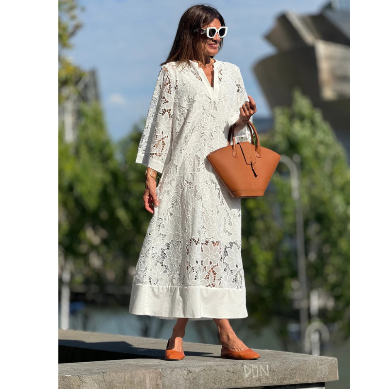 Damen Spitzenkleid Mit 3/4 Ärmeln | Maxi