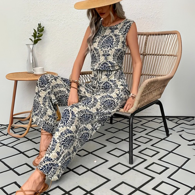 Gemusterter Ärmelloser Jumpsuit Für Damen