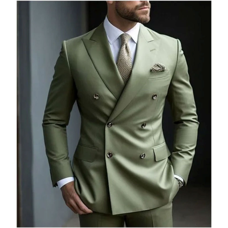 Zweireihiger Herren mit Sechs Knöpfen Hochzeitsgast Anzug | Elegant