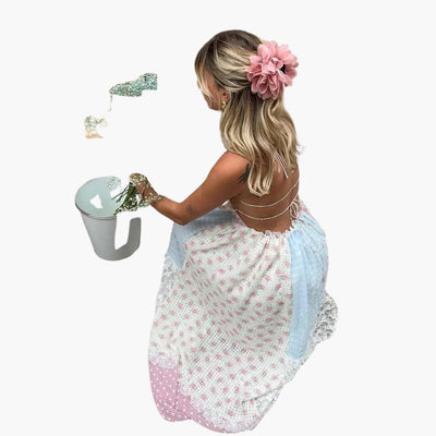 Patchwork Maxikleid - Damen Sommerkleid mit Spaghettiträgern