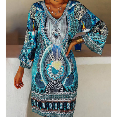 Damen Elegantes Lebhaftes Boho Print Kleid | Mini