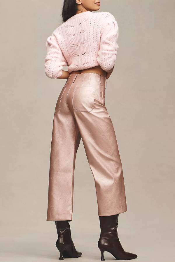 Iris® | Colette Metallic-Stretchhose aus Kunstleder mit Tasche, verkürztem Bein und weitem Bein