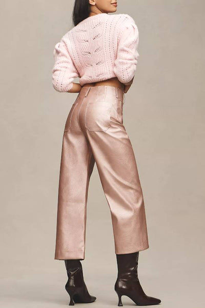 Iris® | Colette Metallic-Stretchhose aus Kunstleder mit Tasche, verkürztem Bein und weitem Bein