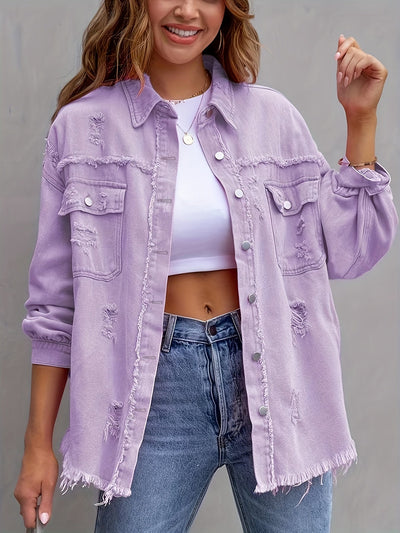 Zerrissene denim-jacke in übergröße