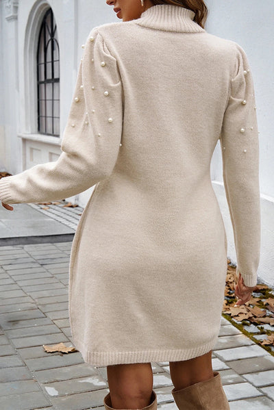 Georgia® | Hochgeschlossenes, figurbetontes Pulloverkleid mit Pergamentperlen und Perlen