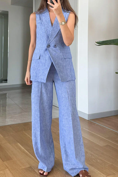 Zelia® | Modisches Zweiteiler-Set aus Weste und Hose mit Revers