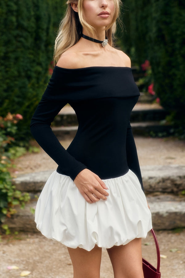 Laura® | Langärmliges, schulterfreies Minikleid mit Puffärmeln