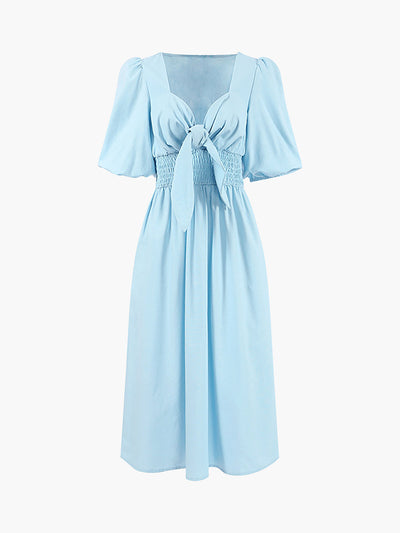 Leinen-Baumwoll Midikleid mit Frontbindung – Sommerkleid für Damen