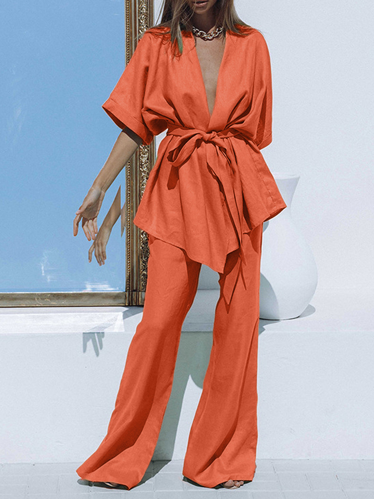 Zweiteiliges Oversize-Leinen-Set – Atmungsaktive Baumwoll-Leinen-Mischung