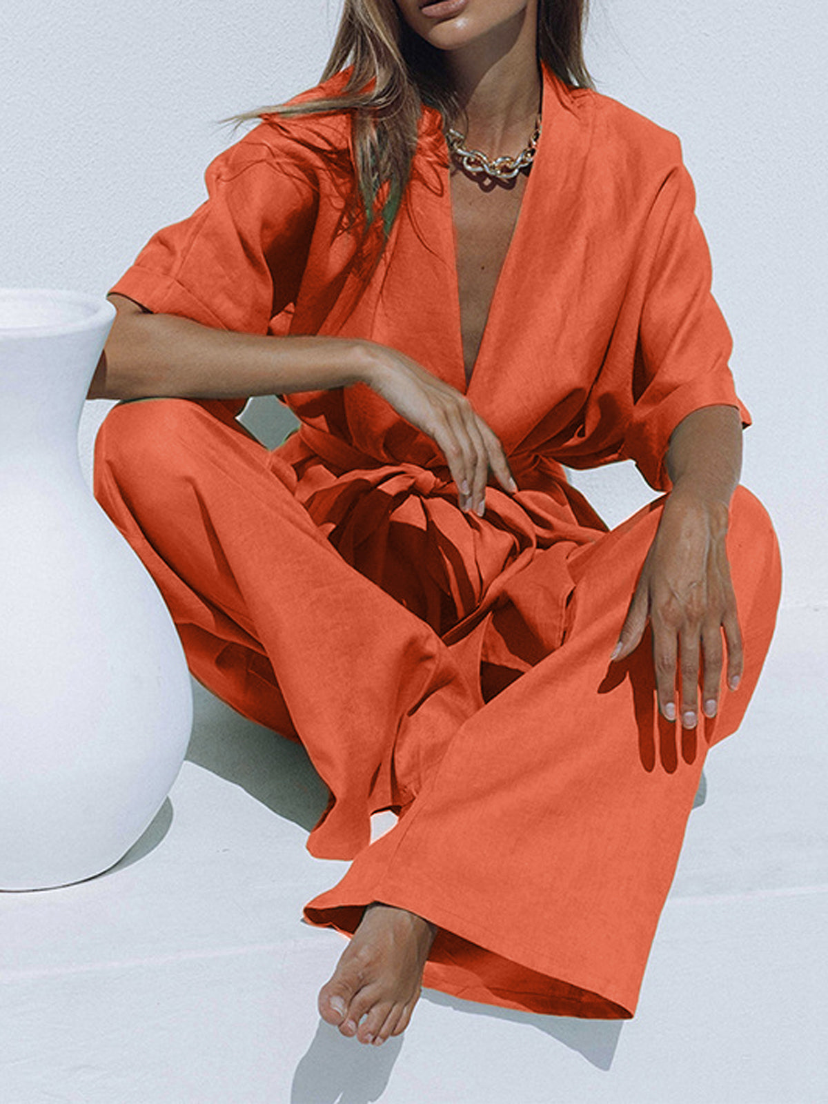 Zweiteiliges Oversize-Leinen-Set – Atmungsaktive Baumwoll-Leinen-Mischung