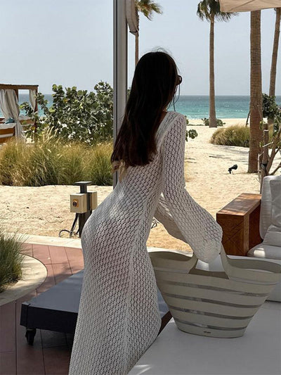 Gehäkelten Strandkleid Maxi – Boho Sommerkleid mit V-Ausschnitt