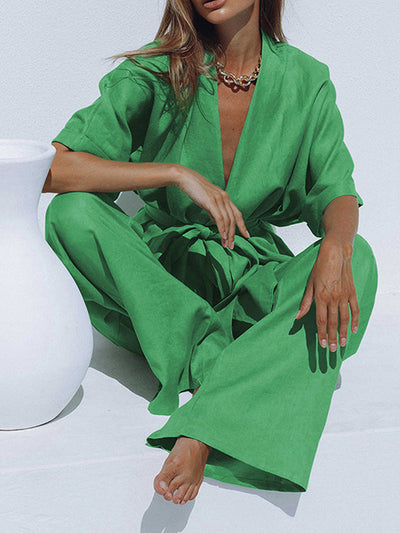 Zweiteiliges Oversize-Leinen-Set – Atmungsaktive Baumwoll-Leinen-Mischung