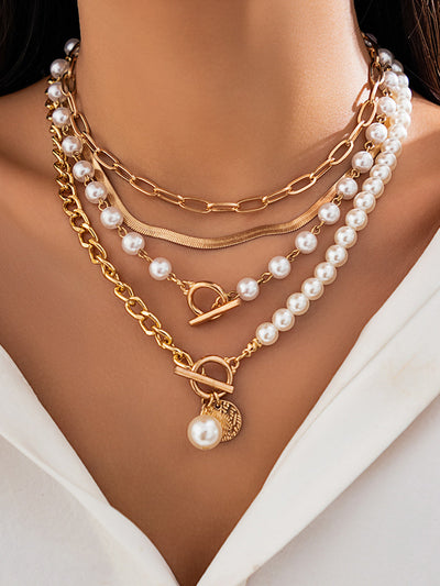 Elegante Perlenkette mit Goldkette – Mehrreihiges Design