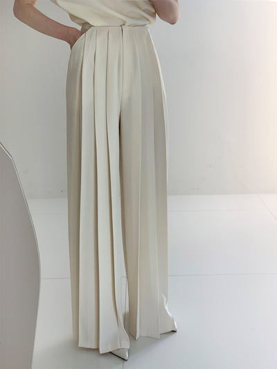 Elegante High-Waist Plissee-Hose mit weitem Bein – Büro & Freizeit