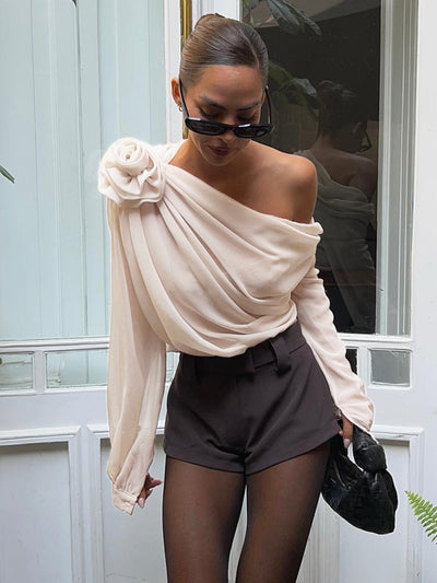 Elegante Chiffon Bluse mit Einem Schulterstück – Halbtransparent & Leicht
