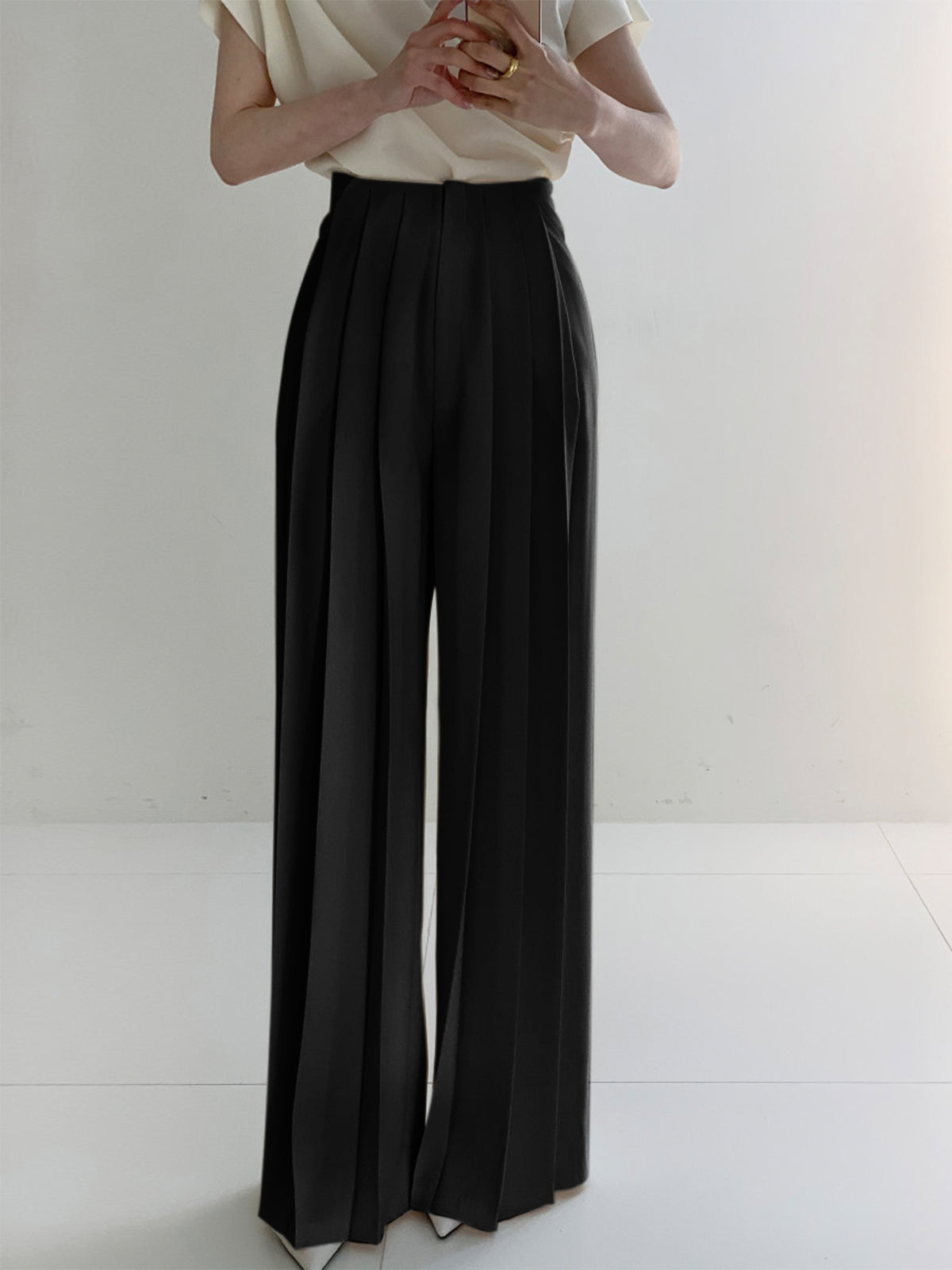 Elegante High-Waist Plissee-Hose mit weitem Bein – Büro & Freizeit