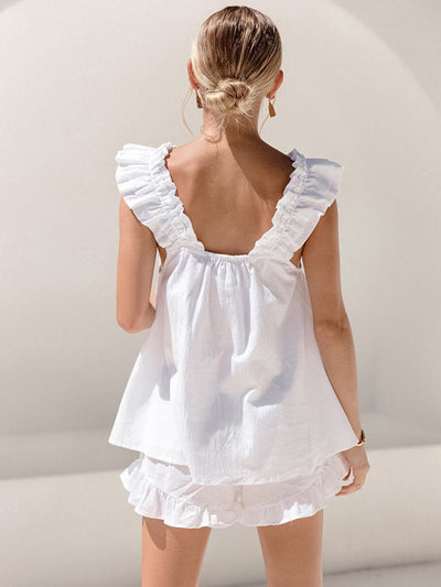 Zweiteiler Damen Sommer: Rüschen-Top & Shorts aus Bio-Baumwolle
