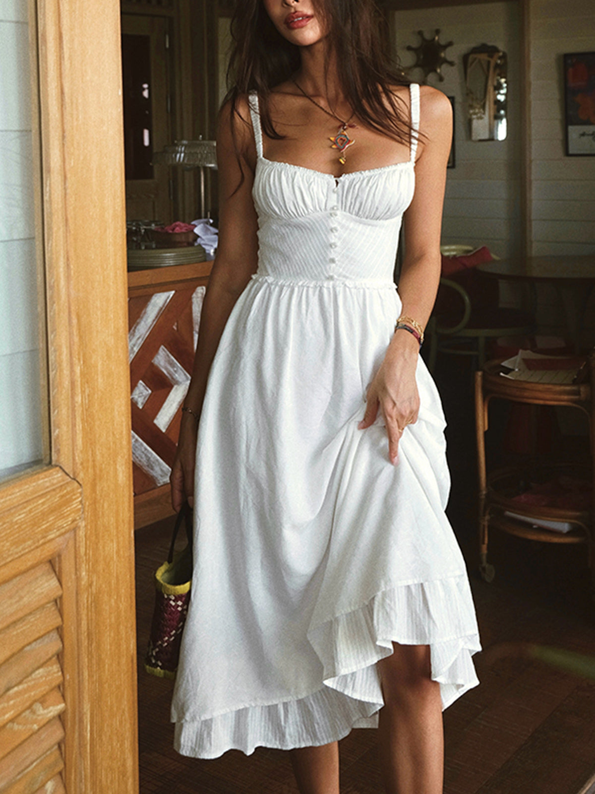 Elegant Ruffle Hem Cami Midi Dress – Sleeveless Summer Sundress