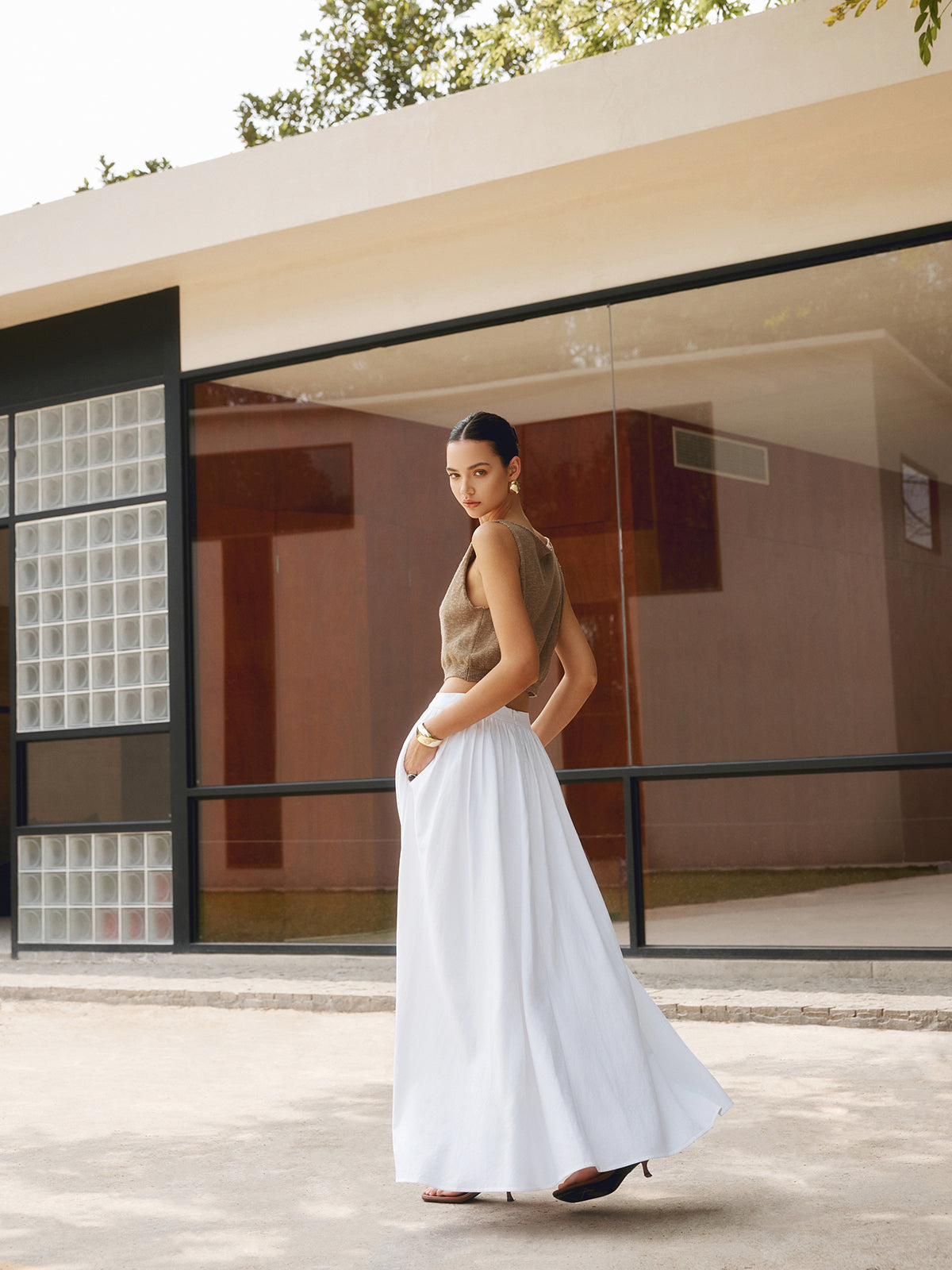 Damen Crop Tanktop aus Baumwollmischung – Ärmelloses Stricktop