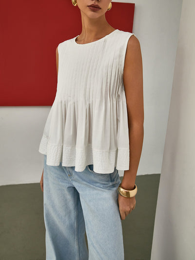 Ärmellose Plissee-Peplum-Bluse – Eleganter Taillenbetonter Look