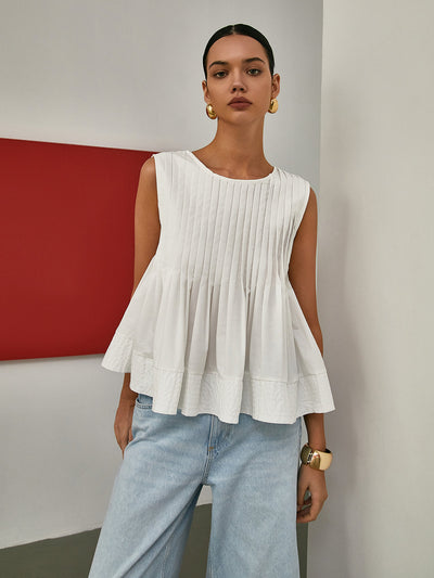 Ärmellose Plissee-Peplum-Bluse – Eleganter Taillenbetonter Look